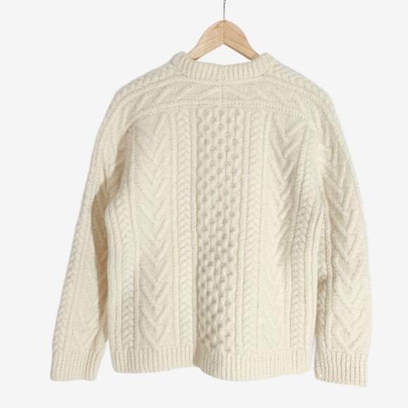 Vintage Cream Wool Fisherman Sweater / Cable Knit Aran Pattern / Small-Medium - Picture 8 of 10